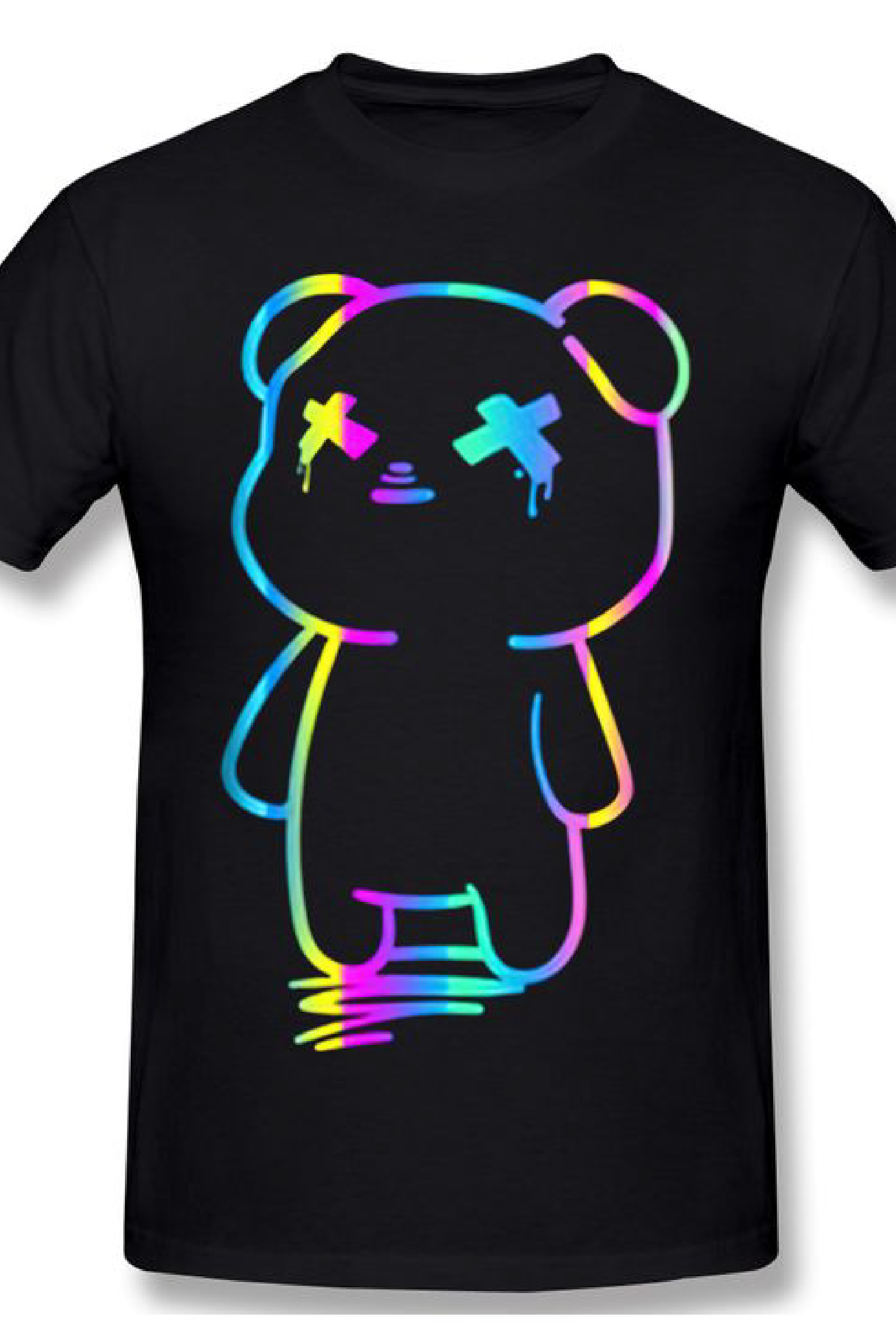 Funny Cartoon Print Tshirt Neon Rainbow Bear T Shirts Harajuku Streetwear Tee Cotton Fashion T-shirt Short Sleeve Clothing-01